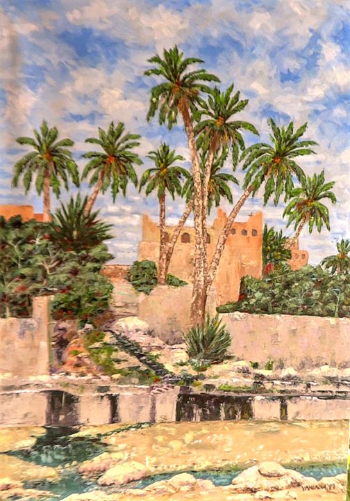 Painting titled "la source Ain Ben S…" by Moh Yahia, Original Artwork, Oil