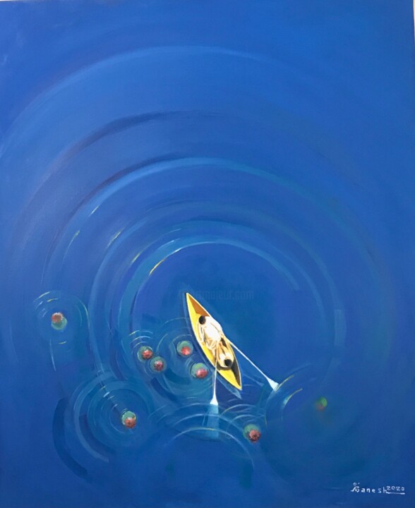 Peinture intitulée "Blue silence" par Mohamadhadi Danesh, Œuvre d'art originale, Huile