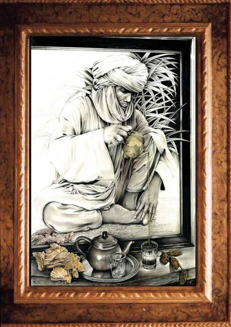 Peinture intitulée "Cérémonie du thé" par Mohamed Azzoug, Œuvre d'art originale, Huile
