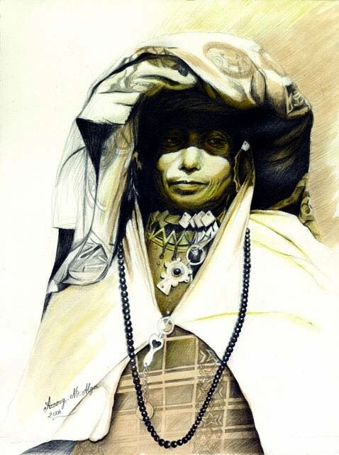 Peinture intitulée "Femme du Sahara" par Mohamed Azzoug, Œuvre d'art originale, Huile