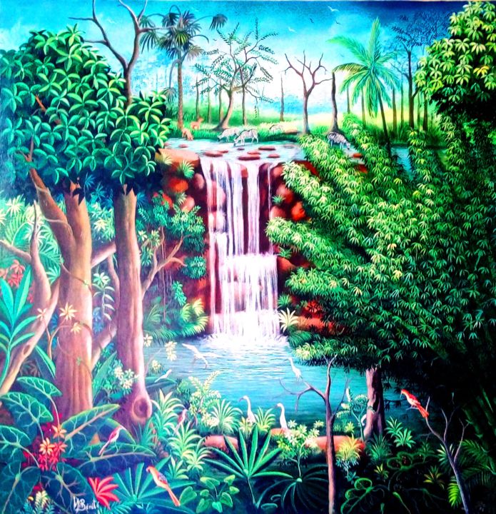 Peinture intitulée "la cascade" par Mohamed Berete, Œuvre d'art originale