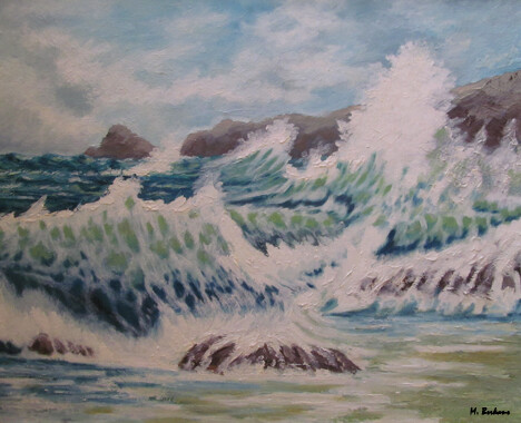 Painting titled "Les vagues 02" by Mohamed Berkane, Original Artwork, Oil