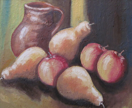 Painting titled "Nature morte" by Mohamed Berkane, Original Artwork, Oil