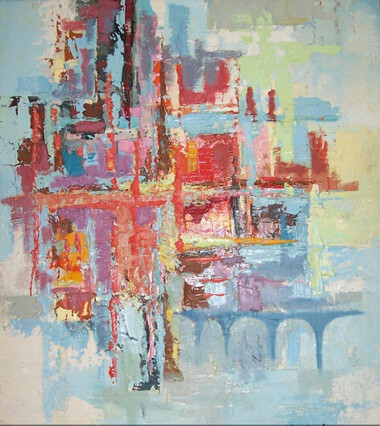 Painting titled "architecture-" by Mohamed Berkane, Original Artwork, Oil