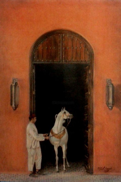 Drawing titled "Cheval barbe" by Moumouh, Original Artwork, Conté