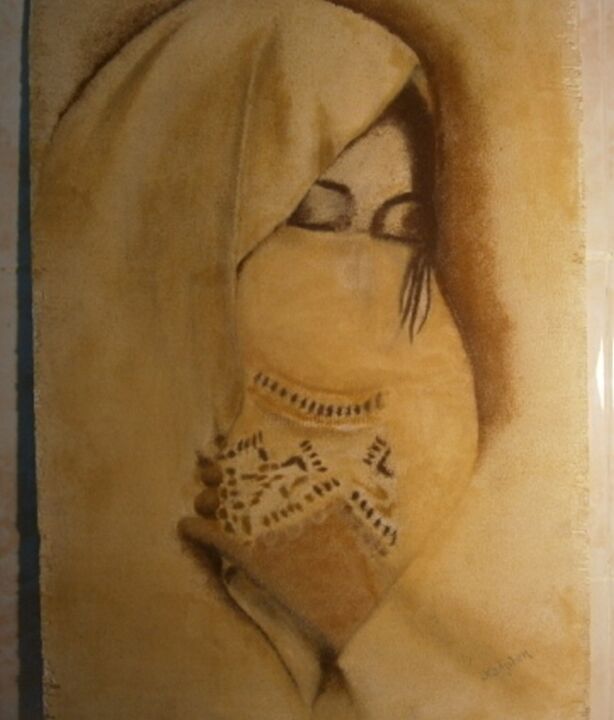 Impressões e gravuras intitulada "Femme au Haik ( Fem…" por Mohamed Nadjib Bensaid, Obras de arte originais, Pigmentos