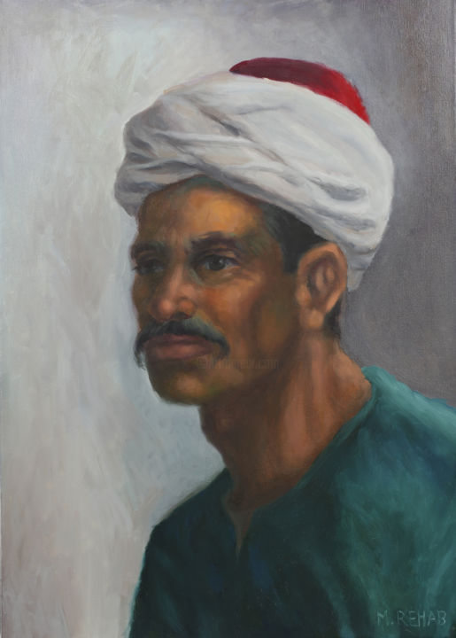 Schilderij getiteld "Egyptian man from u…" door Mohamed Rehab, Origineel Kunstwerk, Olie