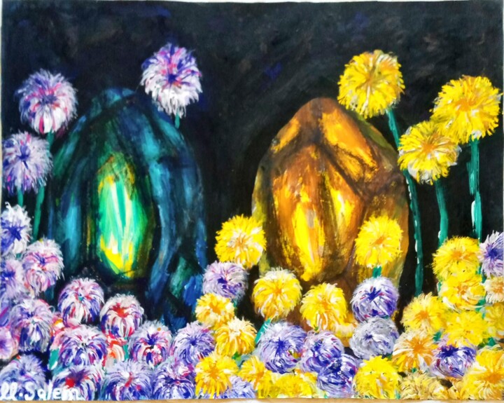 Painting titled "Flowers attracted t…" by Mohamed Salem, Original Artwork, Acrylic