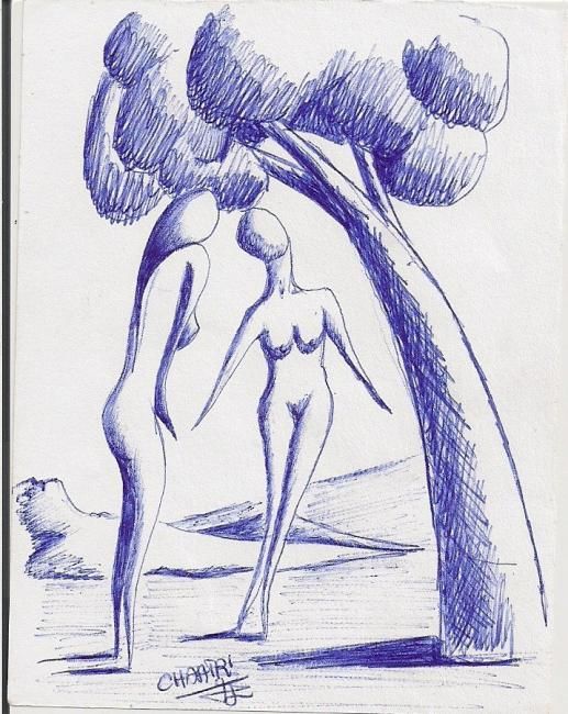 Drawing titled "deux femmes nu" by Mohamed Chaairi, Original Artwork, Other