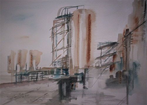 Painting titled "Industrie" by Mohamed Srir, Original Artwork