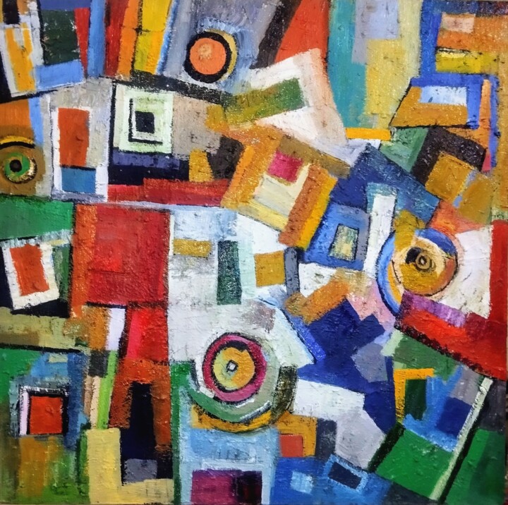 Peinture intitulée "Composition 6A" par Mohammad Ali, Œuvre d'art originale, Huile Monté sur Châssis en bois