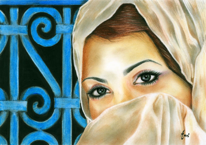 Malerei mit dem Titel "Tunisian Beauty "Se…" von Amri Mohamed, Original-Kunstwerk