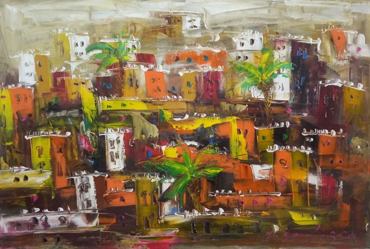 Painting titled "Kasbah orange" by Mohammed Bouafia, Original Artwork, Acrylic
