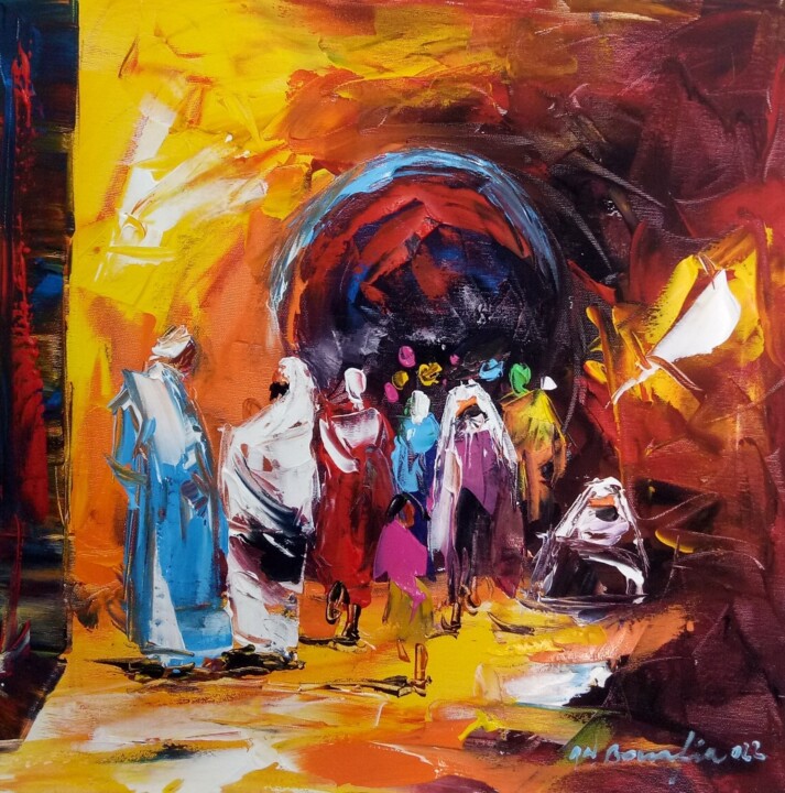 Peinture intitulée "Couleurs chaudes" par Mohammed Bouafia, Œuvre d'art originale, Acrylique