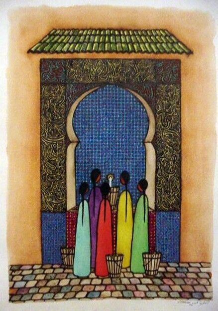 Peinture intitulée "fuente (la fontaine)" par Mohammed Chaara, Œuvre d'art originale