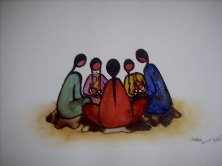 绘画 标题为“groupedefillettes.j…” 由Mohammed Chaara, 原创艺术品