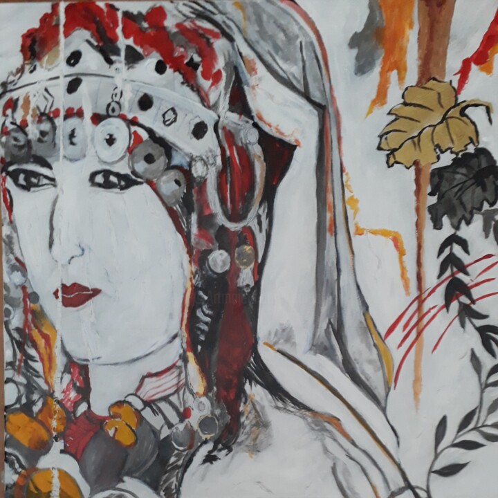 Painting titled "Femme berbere" by Mohammed Rachid Iraqi, Original Artwork, Acrylic