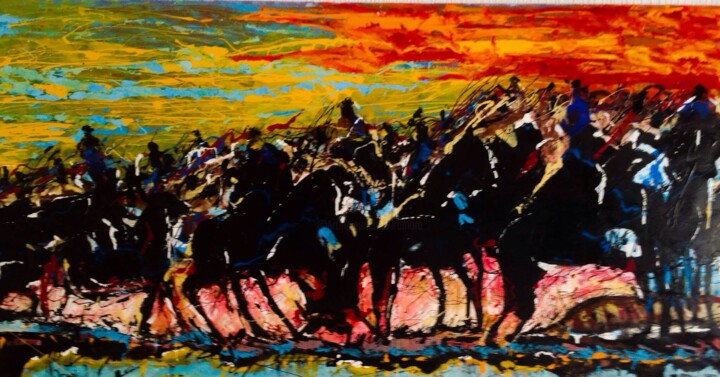 Pintura intitulada "Cavaliers pres du l…" por Mohammed Rachid Iraqi, Obras de arte originais