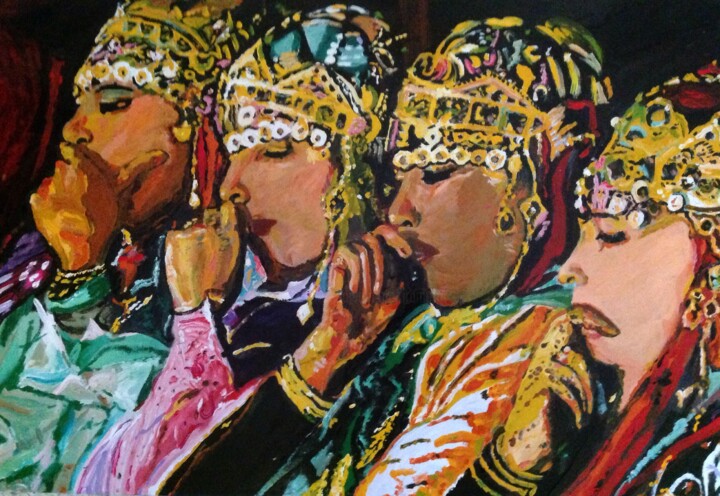 Pittura intitolato "Moroccan folk" da Mohammed Rachid Iraqi, Opera d'arte originale, Olio