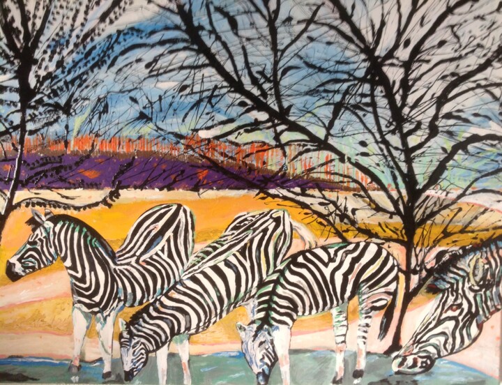 Painting titled "Zebrage" by Mohammed Rachid Iraqi, Original Artwork, Oil