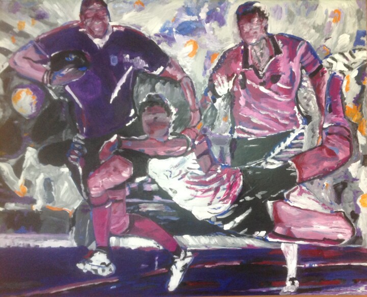 Schilderij getiteld "Rugby" door Mohammed Rachid Iraqi, Origineel Kunstwerk, Acryl