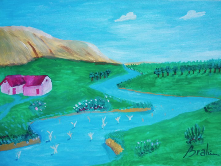Pintura intitulada "À côté de la rivière" por Mohand Zine Heouchat (Brahim), Obras de arte originais, Óleo