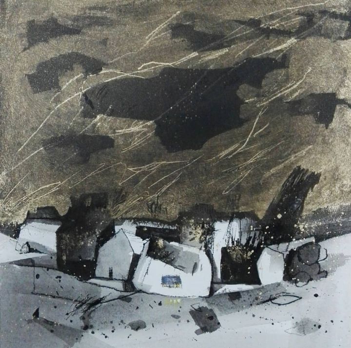Painting titled "The Dark Village" by Mohammed Al Mahdi, Original Artwork