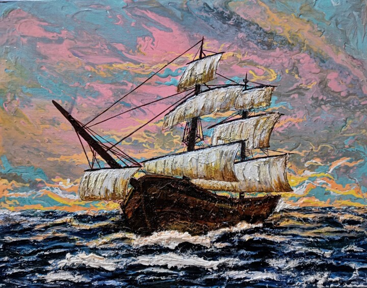 Painting titled "Sailing through" by Mohita Garg, Original Artwork, Acrylic Mounted on Wood Panel