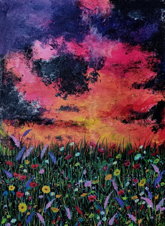 Peinture intitulée "Valley of flowers" par Mohita Garg, Œuvre d'art originale, Acrylique