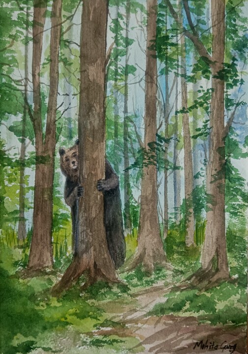Peinture intitulée "Wildwood encounter" par Mohita Garg, Œuvre d'art originale, Aquarelle