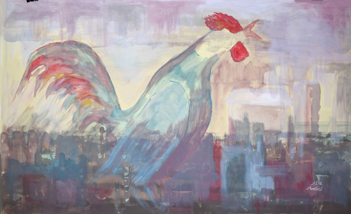 Painting titled "Rooster Crowing(Inv…" by Mohsen Modiri, Original Artwork, Acrylic