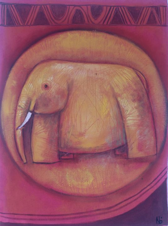 Картина под названием "Elefante" - Ally José Moiane, Подлинное произведение искусства, Акрил