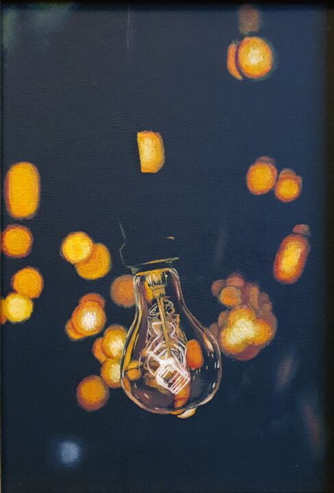 Картина под названием "Лампочки" - Halina Maiseyeva, Подлинное произведение искусства, Масло Установлен на картон