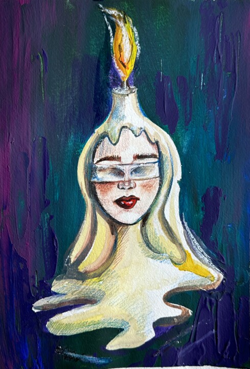 Painting titled "Candle girl" by Mokhinur Fakhri, Original Artwork, Acrylic