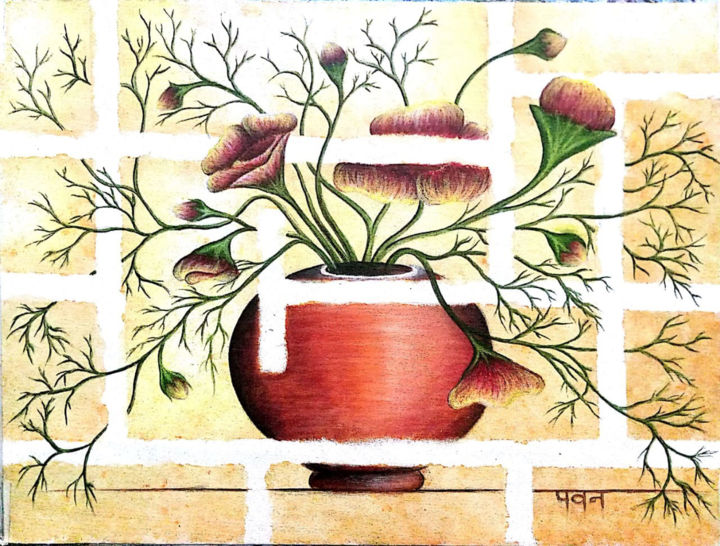 Peinture intitulée "Abstract Flowers" par Moksh Solanki, Œuvre d'art originale, Huile