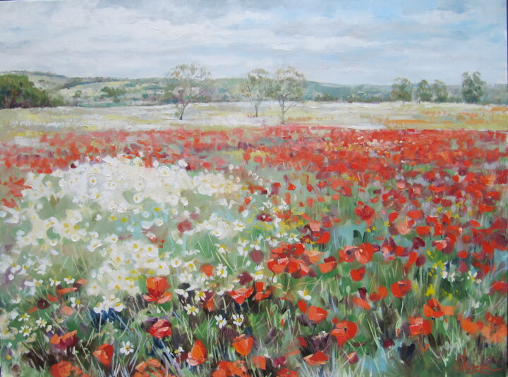 Painting titled "Poppies" by Molena, Original Artwork, Oil