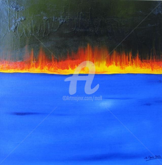 Peinture intitulée "Mer en feu" par Jean-Marie Moll, Œuvre d'art originale, Huile