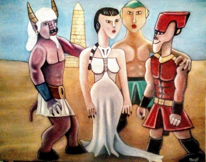 Painting titled "LES PROTECTEURS" by Sylvain Guillot (Molley), Original Artwork, Oil