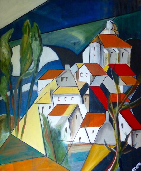 Pintura titulada "Village 1" por Môm, Obra de arte original, Acrílico