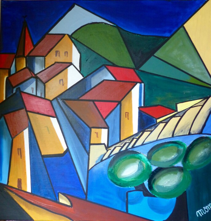 Painting titled "Village 3" by Môm, Original Artwork, Acrylic