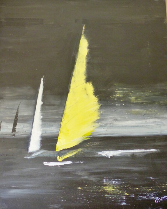 Pintura intitulada "Voilier jaune" por Môm, Obras de arte originais, Acrílico