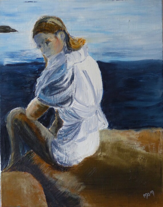Painting titled "Pause au bord de l'…" by Môm, Original Artwork, Oil