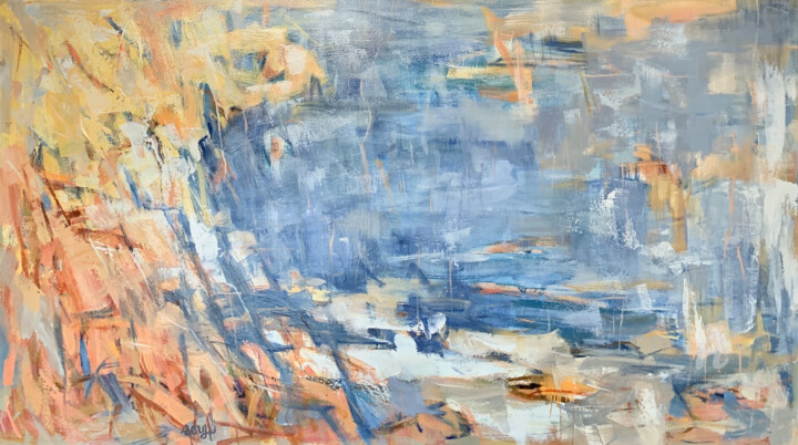 Painting titled "Rêve Méditerrannéen" by Mona Berga, Original Artwork, Oil Mounted on Wood Stretcher frame
