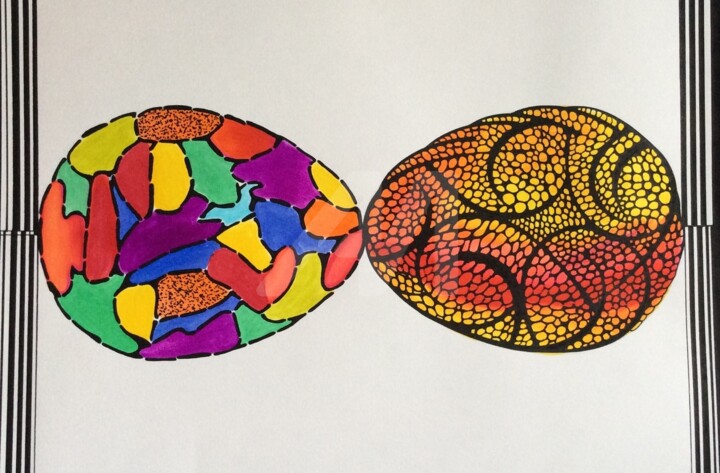 Drawing titled "Oeufs superposés" by Mona Bessaa, Original Art, Marker