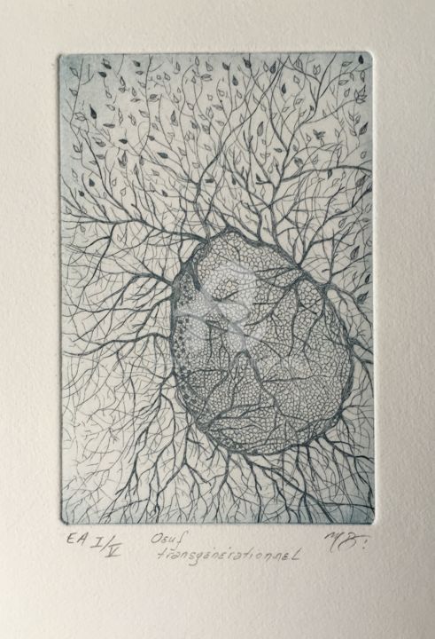 Printmaking titled "Oeuf transgénératio…" by Mona Bessaa, Original Artwork, Etching