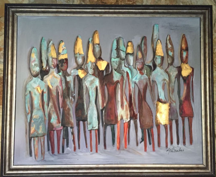 Peinture intitulée ""La discussion à la…" par Mona Bsaibes, Œuvre d'art originale, Acrylique