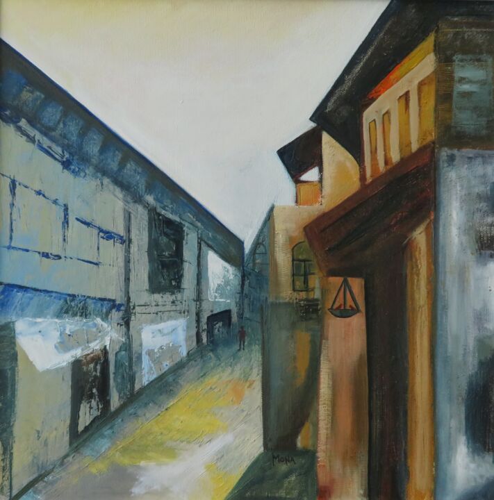 Painting titled "Empty Street 8" by Mona Dalal, Original Artwork, Acrylic