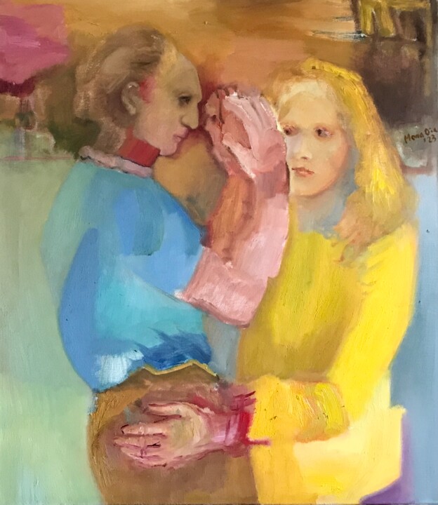 Malerei mit dem Titel "Paar" von Mona Dia, Original-Kunstwerk, Öl