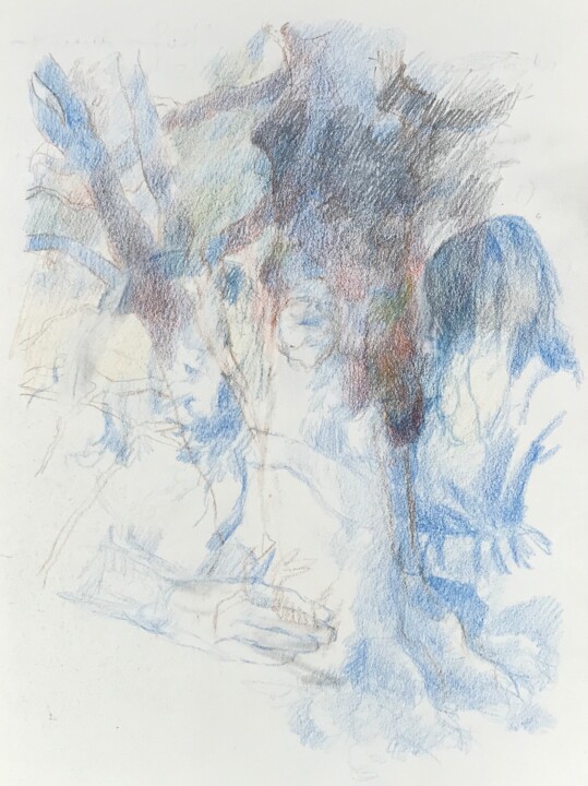 Drawing titled "Am Baum" by Mona Dia, Original Artwork, Conté