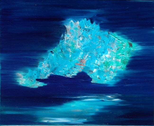 Картина под названием "tableau bleu turquo…" - Mona Roussette, Подлинное произведение искусства, Масло